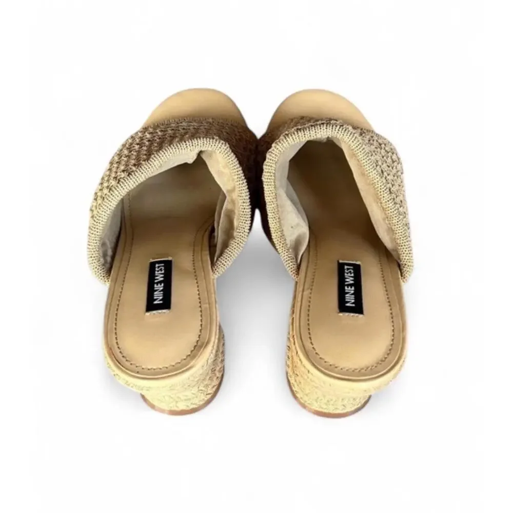 Nine West Feefee Tan Woven Crochet Chunky Heels Women’s Size 8 Y2K Boho Summer